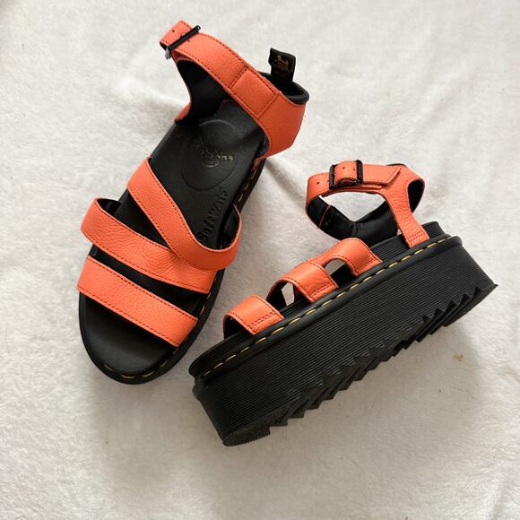 Coral Pink Dr. Martens Blair Quad Platform Gladiator Sandals - Picture 1 of 9